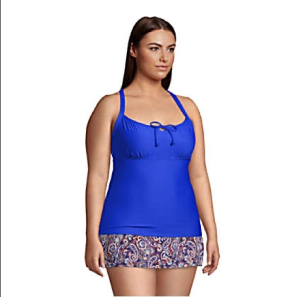 EUC, Land’s End, 22W, Tie-front Underwire Tankini, Electric Blue - Picture 2 of 13